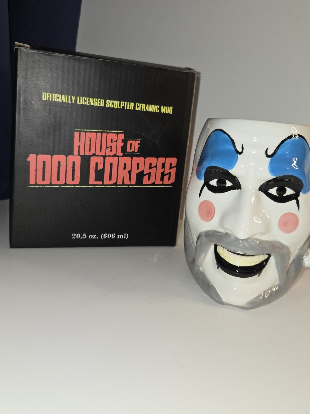 House of 1000 Corpses Sculpted Ceramic Clown Mug - White & Blue